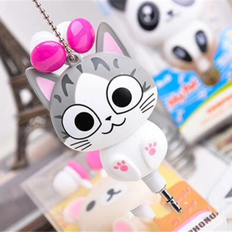  Cute Kawaii Cheese Cat bear Panda Cartoon Retractable MP3 MP4 Earphone for Samsung HTC Xiaomi Sony for IPhone 4 5 5s 6 6s plus 