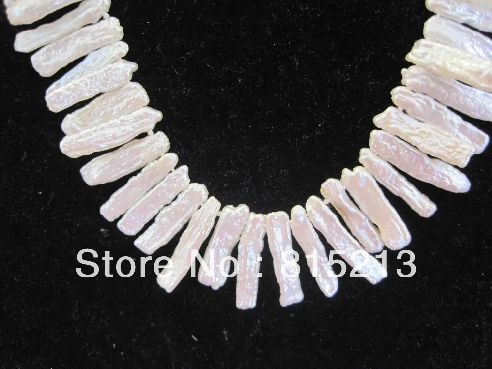 

ddh001335 Genuine White Stick Pearl Necklace w/ 14kt. Gold Clasp - Keshi Pearls