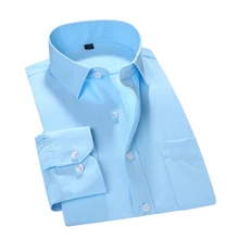 Новая коллекция Для мужчин платье саржа \ сплошной длинный рукав, не требует с низким содержанием железа Полосатые Рубашки Рубашка Формальная деловая, общественная рубашки классический дизайн