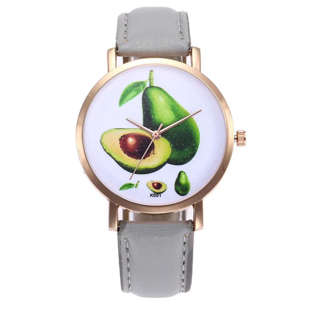 

Women Wrist Watch New Fashion Leather Band Analog Quartz Round Wrist Watch Avocado Pattern Ladies Dress Watches reloj mujer P30
