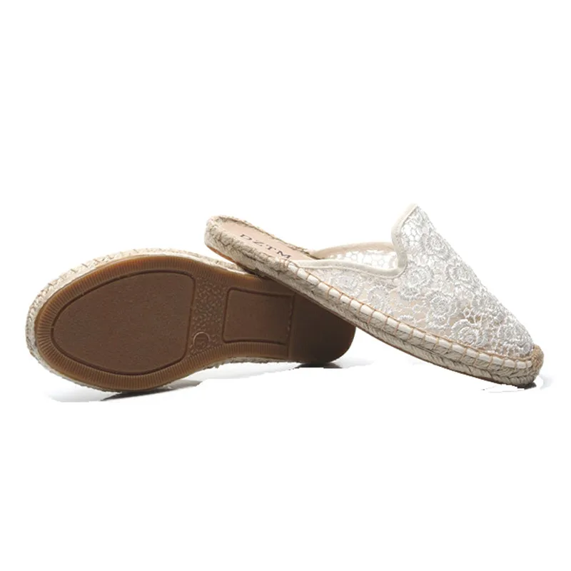 Women Half Slippers Espadrilles Lace Cut-outs Black Women's Sandals Wear Simple Slides Casual Ladies Mules Flat Fisherman Shoes  (8)