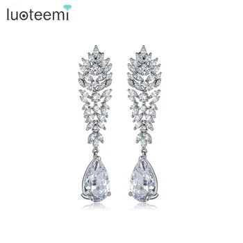 

LUOTEEMI Beautiful Fancy Clear Teardrop Cubic Ziconia Long Drop Dangle Earrings For Women Fashion Bridal Wedding Jewelry