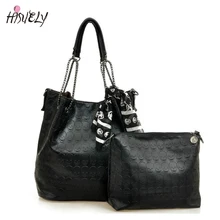 HISUELY 2017 Vintage Skull Shoulder Bags Women Bucket Pu Leather With Silk Female Black Handbags Ladies Casual Chain Tote Bag