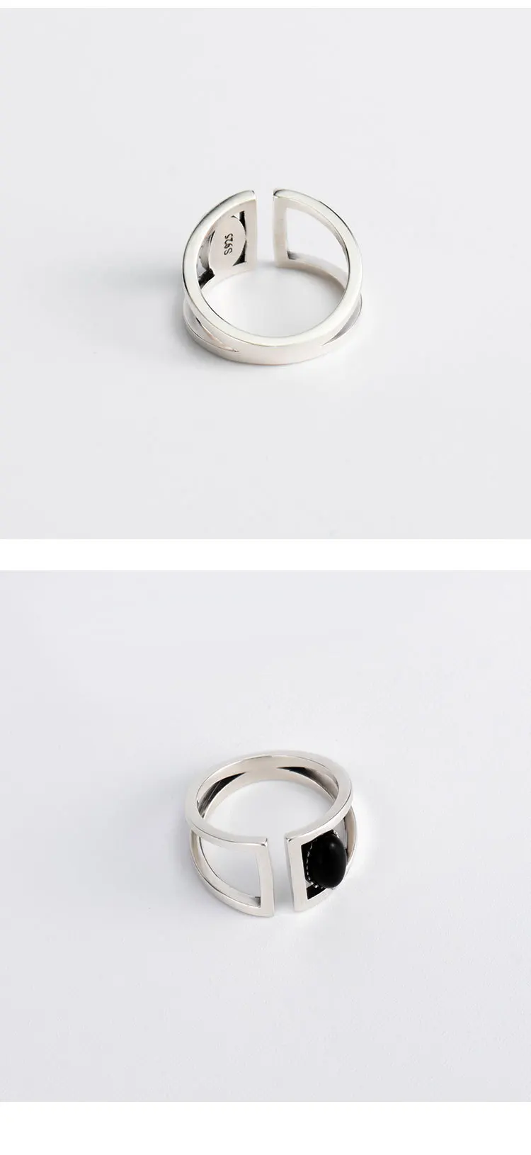 SHANICE, винтажное тайское серебряное геометрическое кольцо, черный камень, регулируемая манжета, античное кольцо, старое ювелирное изделие, кольца из стерлингового серебра для женщин
