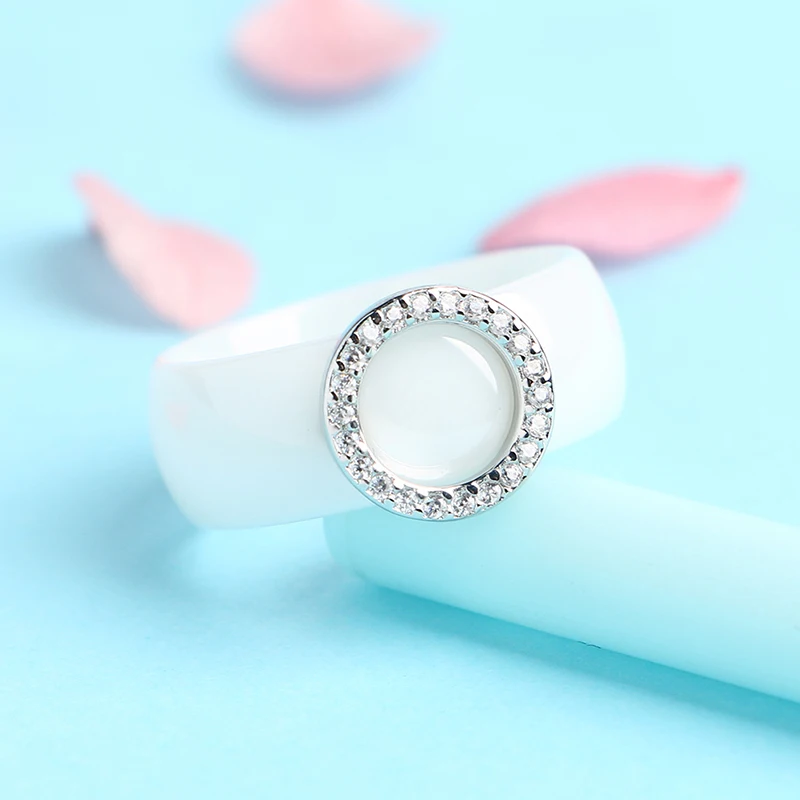 Circle Crystal Rings 8mm Width Healthy Ceramic Rings Circle Shape Women Wedding Engagement Gift Wedding Rings Silver Rings