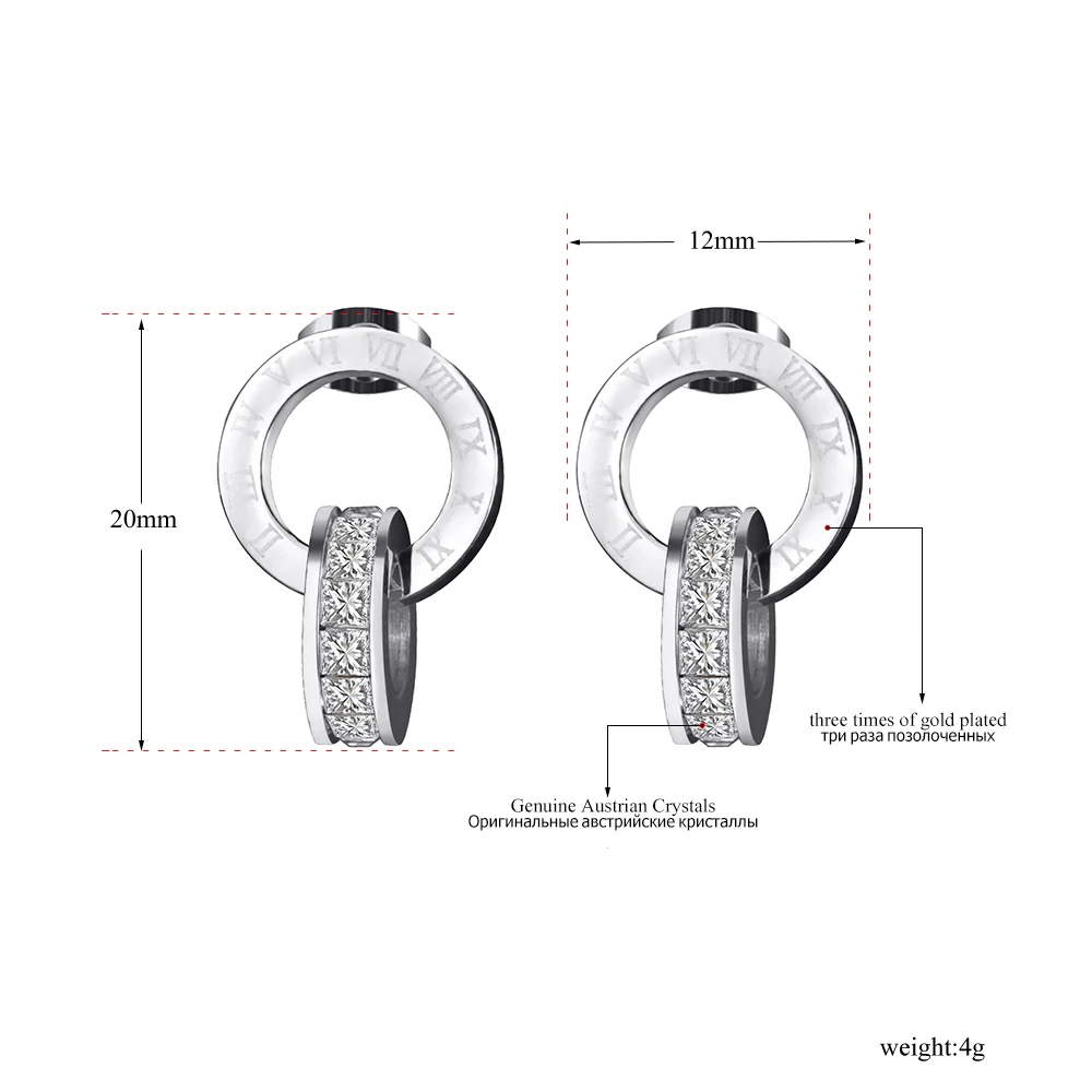 Lokaer розовое золото блестящие серьги с цирконием кубической огранки для женщин нержавеющая сталь римская цифра серьги ювелирные изделия подарок на день рождения E17014