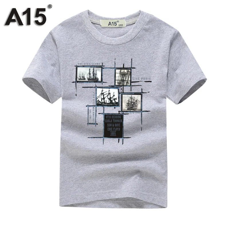 A15 футболки для мальчиков, Детская футболка с принтом Повседневные базовые Топы, крутые футболки Одежда для мальчиков и девочек-подростков лето, 10, 12, 14 лет - Цвет: T0055Gray