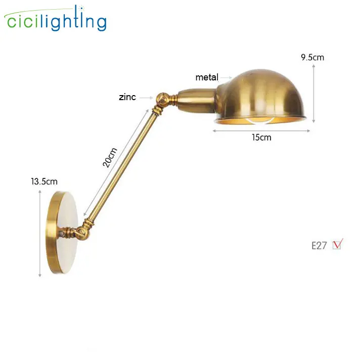 Современный позолоченный настенный светильник Железный регулируемый угол настенные бра для дома/ванной комнаты/спальни/гостиной Декор светодиодный настенный светильник luz - Цвет абажура: 20cm