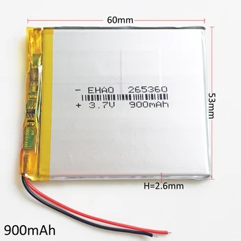

265360 3.7V 900mAh Lithium Polymer Li-Po PLIB Rechargeable Battery cells For Mp3 camera GPS PSP smart watch speaker recorder mp4