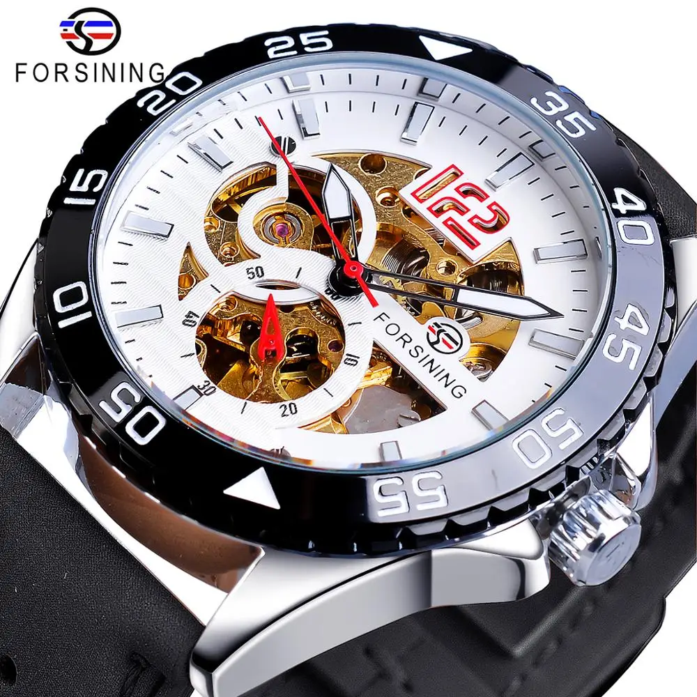 Forsining New Fashion Mechanical Watch Automatic Skeleton Men Male Racing Sport Genuine Leather Strap Wrist Watches Reloj Hombre