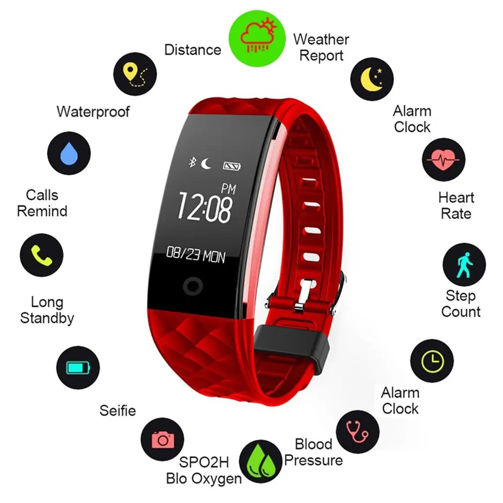 S2 Браслет Смарт пульсометр IP67 Водонепроницаемый Smartband Фитнес трекер Шагомер