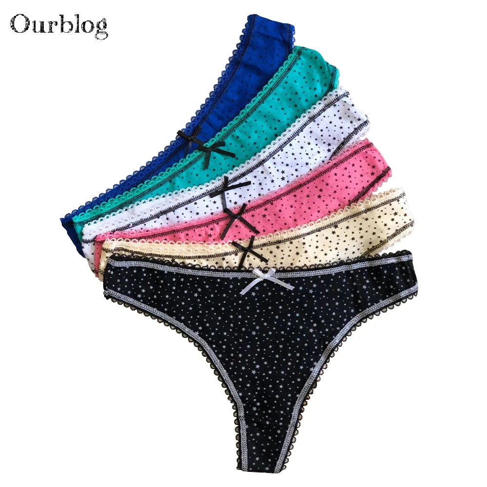 

OURBLOG Womens Sexy G-strings Thongs Strings Woman Cotton Underwear Lingerie Ladies Panties Tangas T-back Lot 5 pcs M L XL