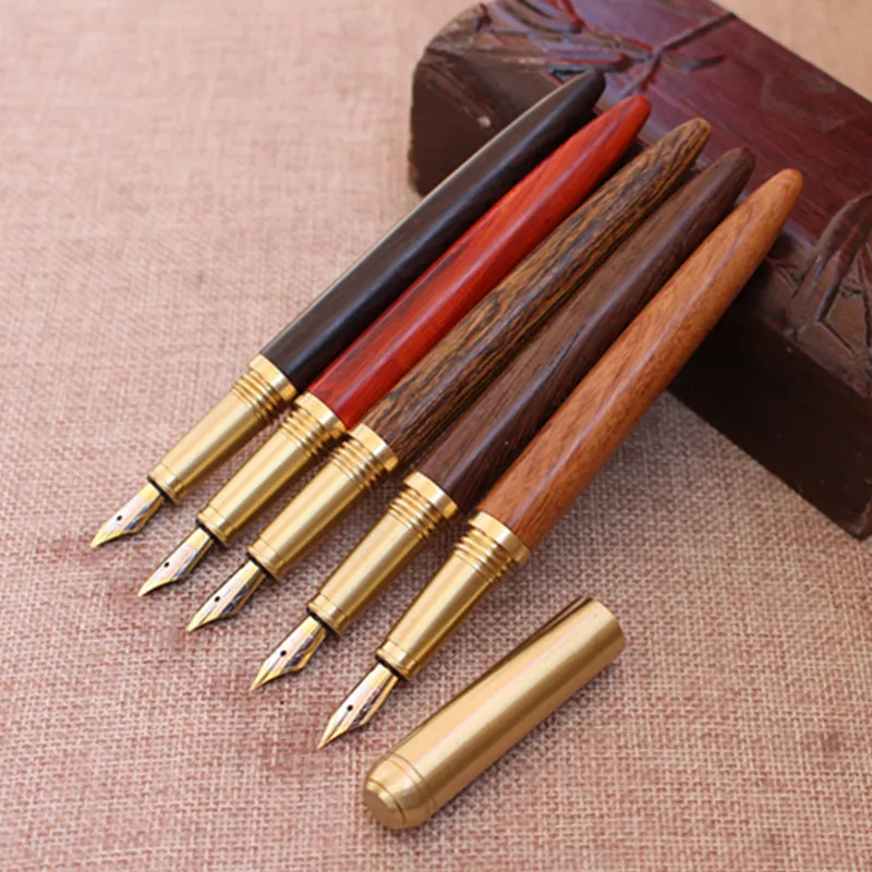 Luxury Brass Fountain Pen Office 0.7mm Ink Pen Student Wood Calligraphy Pens For School Writing Stationery Supplies