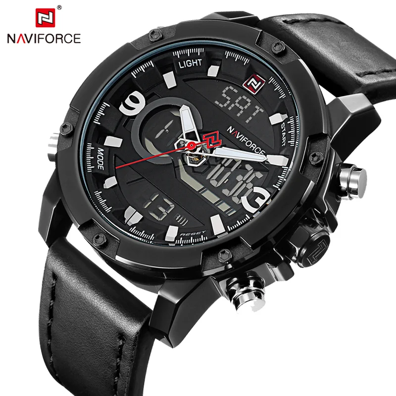 NAVIFORCE мужские часы модные повседневные спортивные черные кожаные армейские