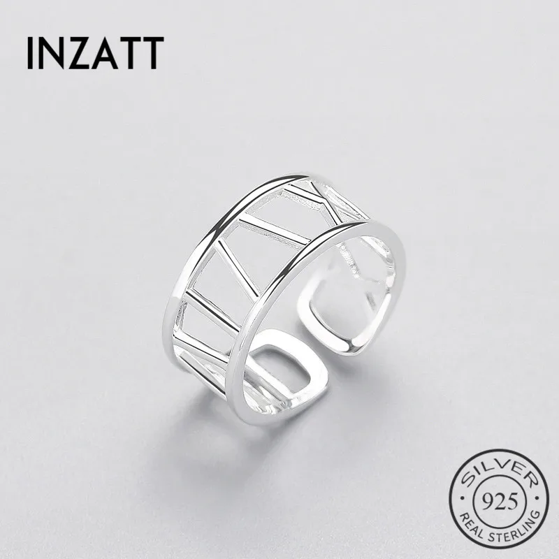 

INZATT Minimalist Hollow Glossy Geometric Ring Real 925 Sterling Silver For Women Birthday Party Fine Jewelry Fashion Gifts