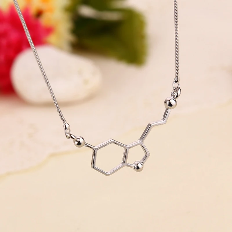 Молекула серотонина подвески ожерелья для женщин химия Чокеры Воротник Элегантный Простой: золото, серебро ожерелья