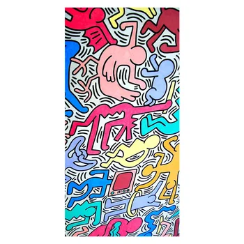 

Custom Keith Haring Graffiti Work Background Printed Soft Bamboo Fiber Towels/Drying Bath Drying Washcloth_Size:35CMX70CM