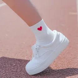 1 пара Kawaii милые носки женские красное сердце шаблон мягкие дышащие хлопковые носки до щиколотки Повседневные Удобные носки модный стиль