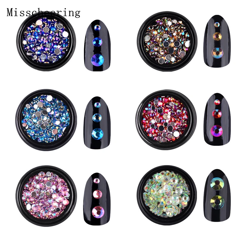1box Colorful Acrylic Nail Art Glitter Ab Rhinestone 3d Tiny Nail Tips Decorations Silver Flatback Charm Manicure Accessories Rhinestone 3d Acrylic Nail Artart Glitter Aliexpress