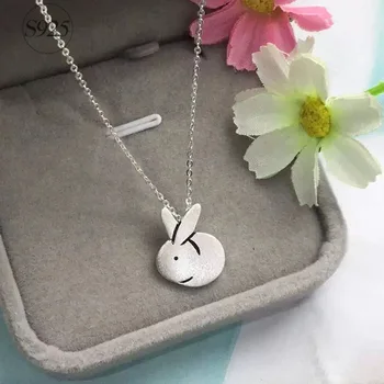 

Cute Real. 925-sterling-silver Bunny Rabbit pendant Necklace Animal Pet Charm Jewelry GNX551