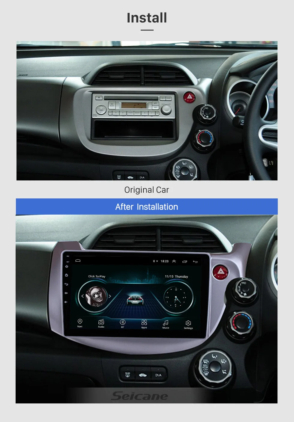 Perfect Seicane 2Din Car Radio GPS Navigation For HONDA FIT JAZZ 2007 2008 2209 2010 2011-2016 RHD Android 8.1 10.1 inch WiFi Head Unit 3