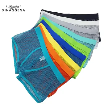 

Gay Sexy Mesh Underwear Translucent Boys Breathe Freely Perspective Short Pants Men Transparency Shorts 3pcs/lot
