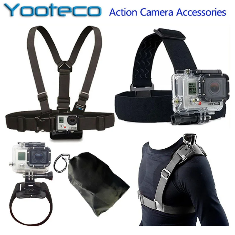 Buy Cheap For GoPro Accessories Kit Head Belt Chest Belt Wrist Strap Bag Strap for Go pro 4 SJCAM SJ4000 sj5000 Xiaomi Yi EKEN H9 H9R Cam