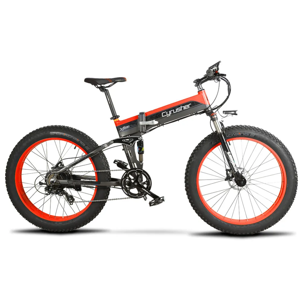 Discount Cyrusher Ebike 500W 48V 10AH XF690 Folding Fat tire Bike Full Suspension frame 7 Speeds folding electric bike foldable Snow Bike 0