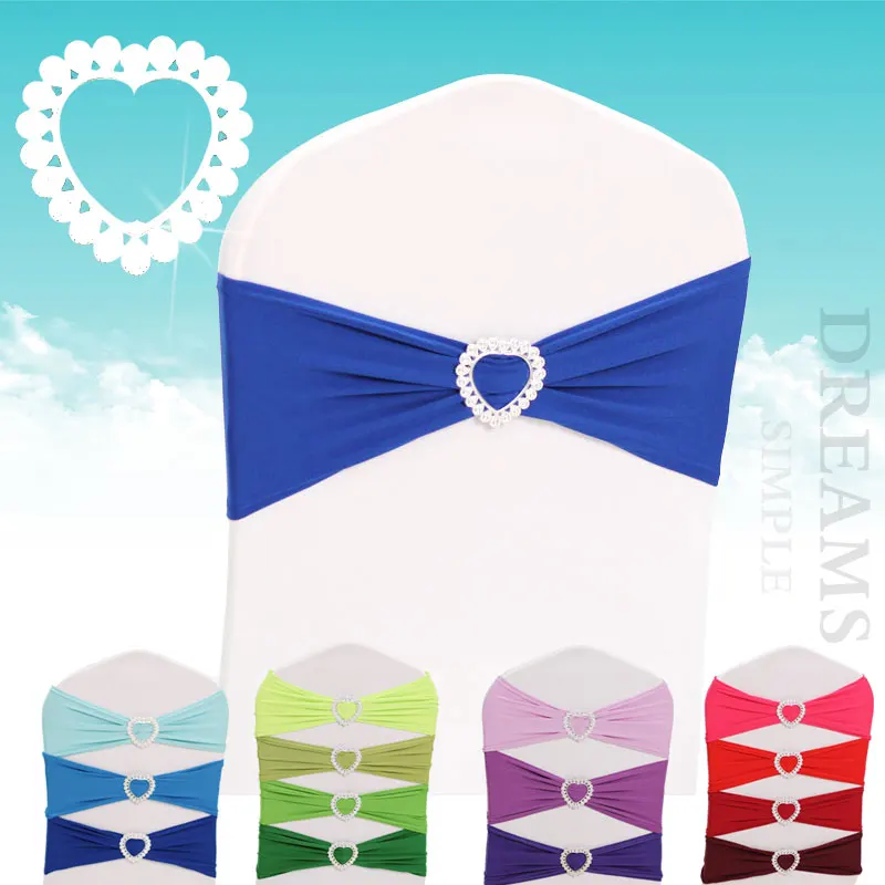 

50pcs Elastic Lycra Chair Sash cover Wedding Spandex Stretch Chair Band With heart-shaped Buckle chair cover sashes elastic