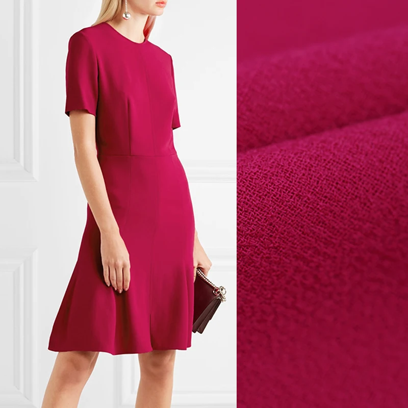 

140CM Wide 470G/M Weight Rose Red Solid Color Double Faced Wool Crepe Fabric for Spring and Autumn Dress Shirt Jacket Suit DE479