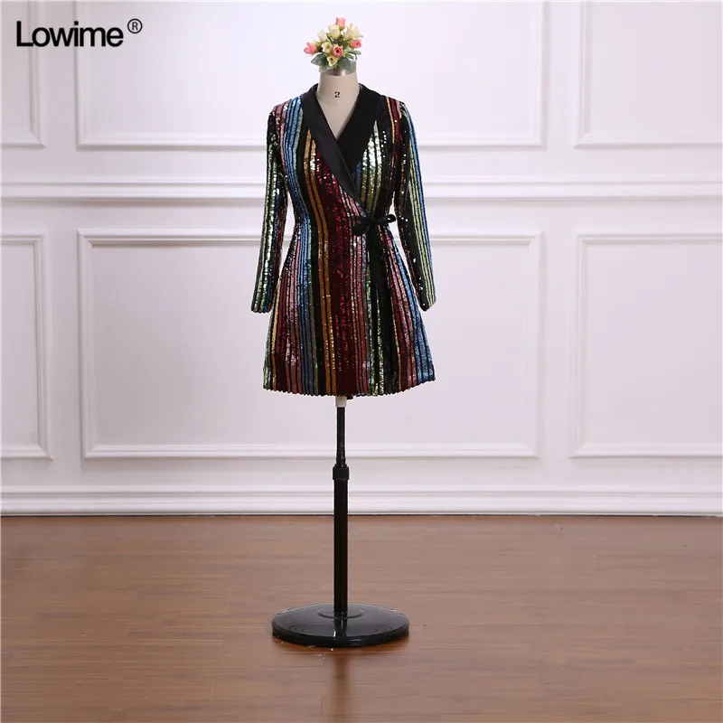 High Quality Full Sequined vestido de festa Long Sleeves V-Neck Colorful Prom Dresses 2018 (3)