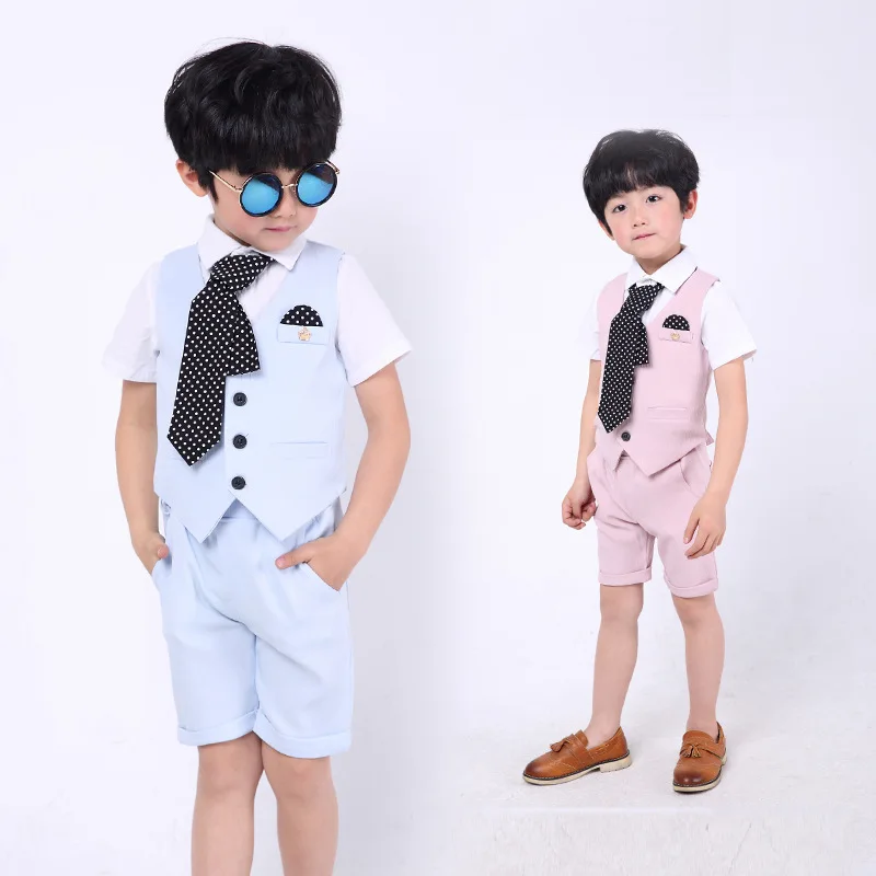 

Kids Vest+Tie+Blouse+Pants 4 pieces/set Boys Cotton Blazer Suit Toddler Clothes Sets Boys Blazers Children Blazer Sets EB184