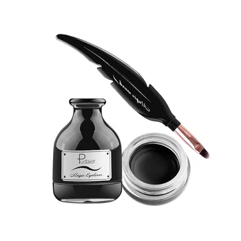 

Pudaier Make up Black Eyeliner Gel with Feather Shape Brush Tools Long Lasting Waterproof Gel Eye Liner Cream Cosmetics Eyes