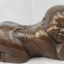 Bi001520 " Китай Китайский Народная Бронзовый Красивая Лаки счастье Колени Статуя Мальчика