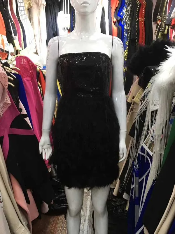 Новое платье Черное и белое с блестками перья без бретелек эластичное обтягивающее коктейльное вечерние Бандажное платье(H2128