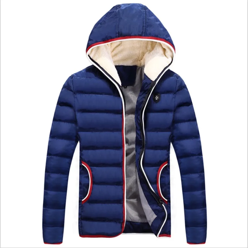 Men Male Winter Hooded Velvet Jacket Zippered Slim Men Coats Men Parka