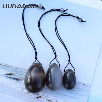 

Grey Agate Yoni Eggs Set Small Large Jade Drilled Yoni Eggs with Beads For Women Kegel Exerciser Muscle Tightening Yoni Eggs