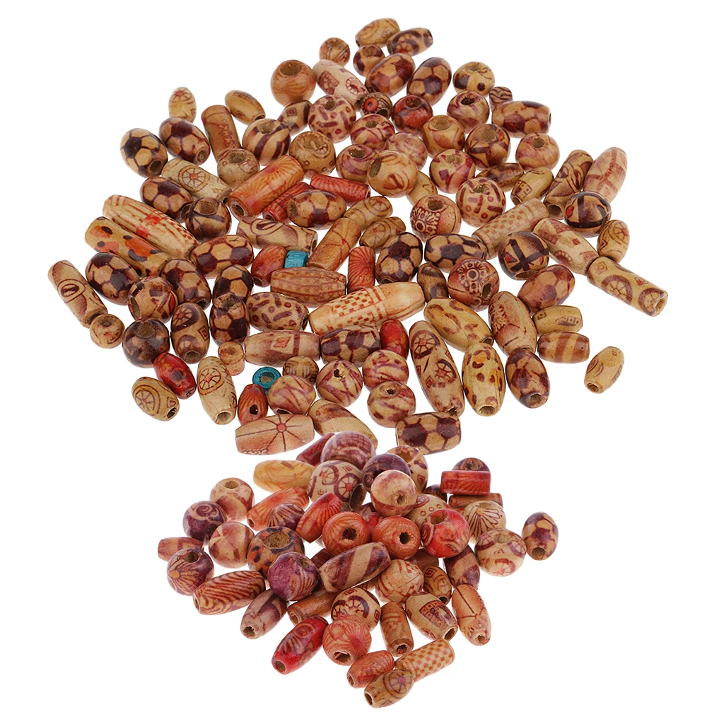 150pcs Mixed Printed Wood Beads Large Hole Beads DIY Jewelry Accessories Make Necklace Bracelet Macrame Craft Projects