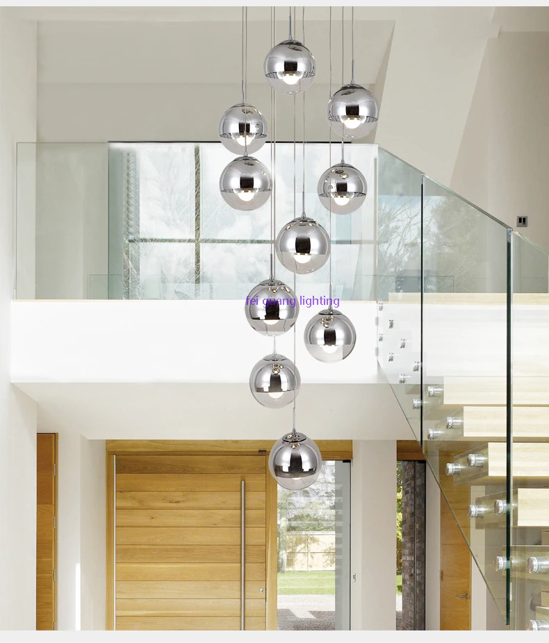 Stair rotating long pendant light Nordic personality glass living room dining room modern minimalist stair long pendant lamps