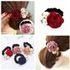 1pc Hair Accessories Women Fashion Style Big Rose Flower Pearl Rhinestone Hair Bands Elastic Hair Rope Ring 5 Colors for Girls ► Photo 2/6