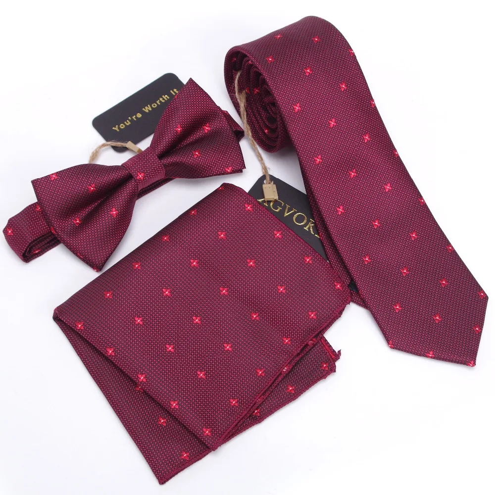 3 PCS Men NeckTie Set Bowtie Slim Necktie Slim Skinny Narrow Tie dress Handkerchief Pocket Square Suit Set