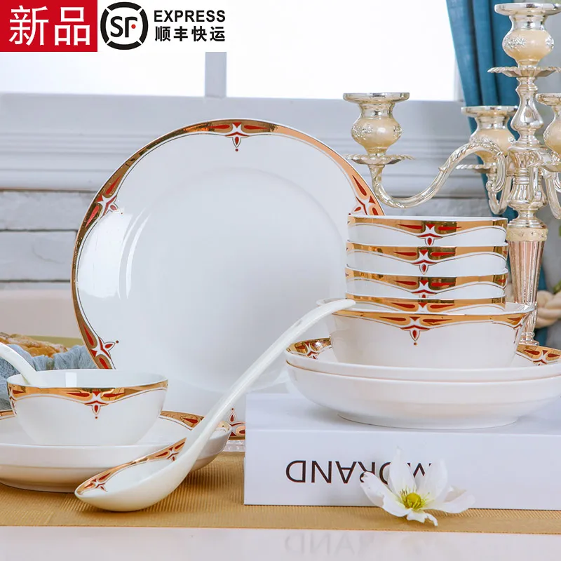 cutlery dinnerware set Jingdezhen Ceramic European 60 Pieces Bone Porcelain Tableware Set Household dishes Set bowls and plates