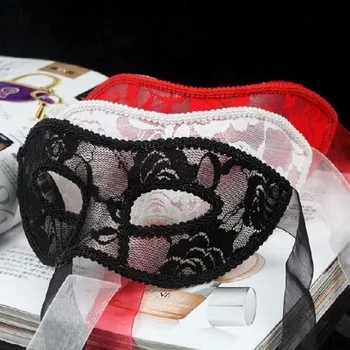 

Hot Sexy lace party mask yarn flower of the sides Translucent party mask 10pcs mix color