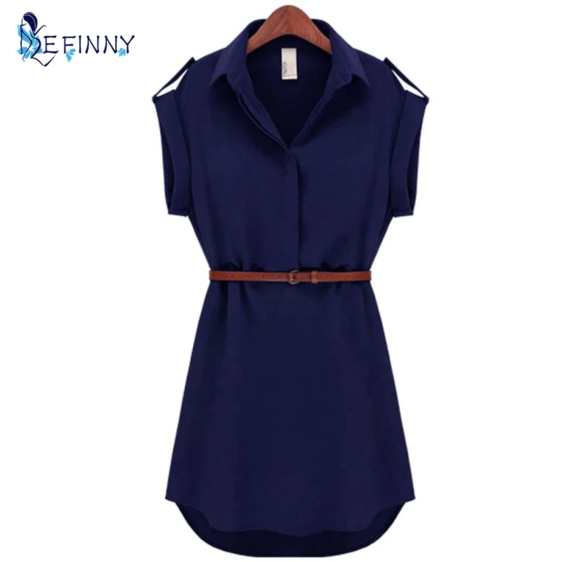

2017 Fashion Women Short Sleeve Stretch Chiffon Casual OL Belt Mini Dress business dress mujer vestido de festa Women's clothing