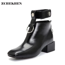 Diseñador de moda de las mujeres de los zapatos de primavera martin botas de cremallera lateral de la vendimia, además de terciopelo matorrales de tacón cuadrado botines de Metal bling