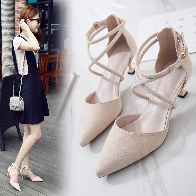 

Women's shoes 2017 spring new wild pointed cross crossed with a small head with a high-heeled shoes
