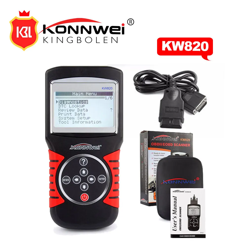 KONNWEI KW820 OBDII EOBD автомобильный считыватель кодов ошибок kw820 OBD 2 может универсальный диагностический сканер с онлайн-обновлением многоязычный