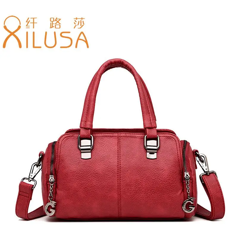 Women PU Leather Handbag Simple Red Shoulder Bags For Ladies Shopping