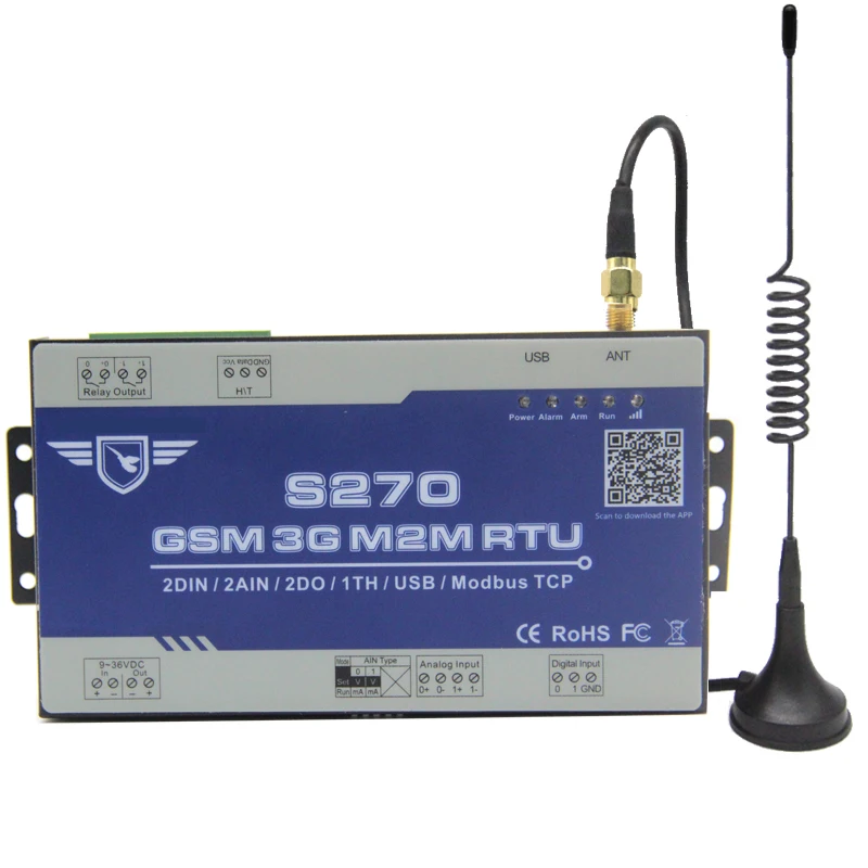 

Wireless GSM Telemetry Remote Control 3G S270 GPRS 200 Record SCADA SMS Alarm 2 DIN+2AIN +2DO RTOS System Temperature Monitor