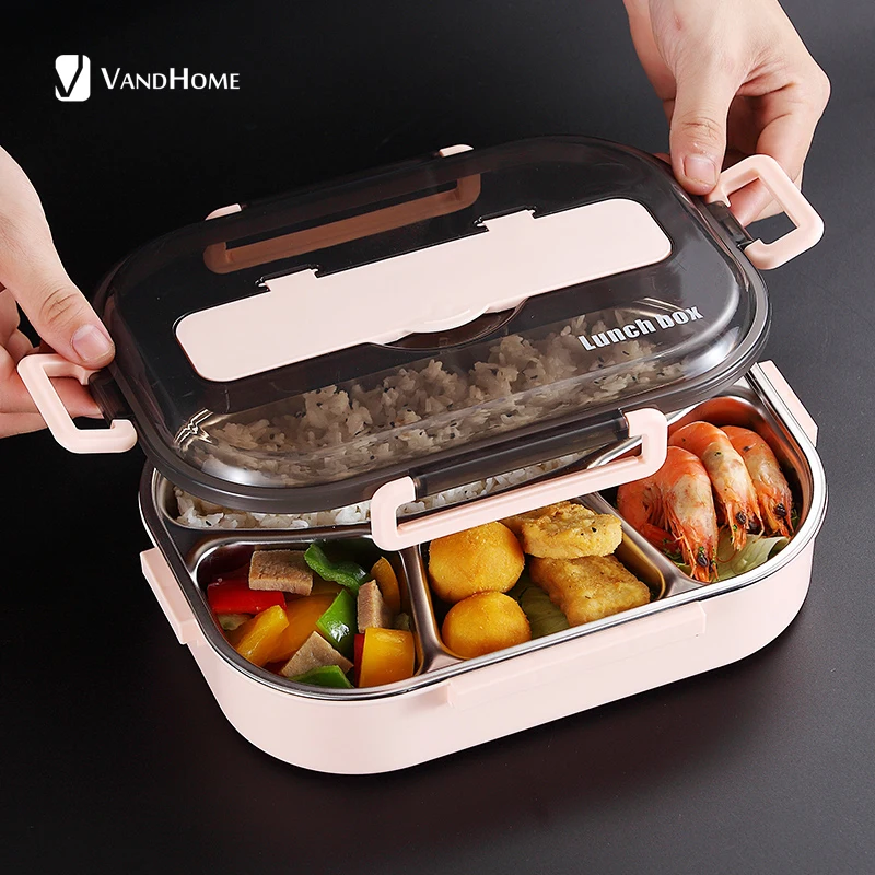 VandHome Japanese Bento Box With Compartments 304 Stainless Steel Lunch Box For Kids Microwave Food Container With Tableware Set